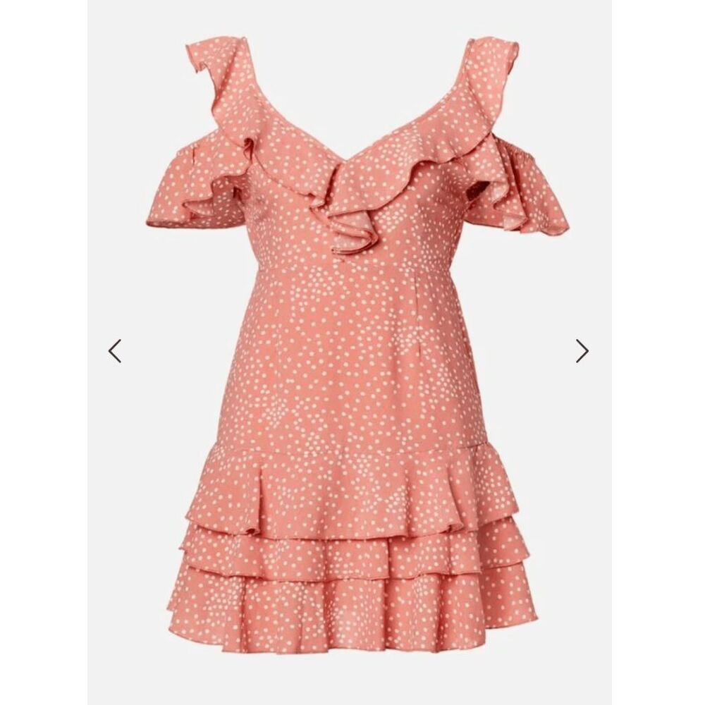 JustFab NWT Cold Shoulder Polka Dot Dress in Pink White, Sz Small